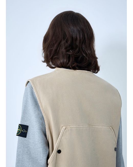 Stone Island Blue Cotton Twill Utility Vest for men