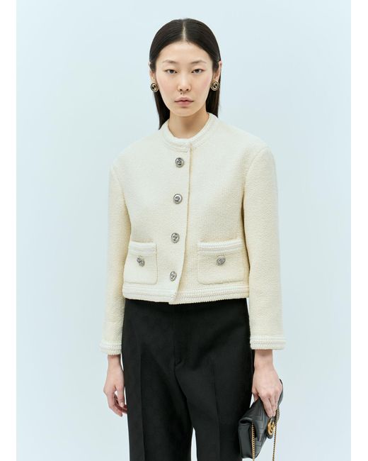 Gucci White Tweed Jacket With Embroidery Trims