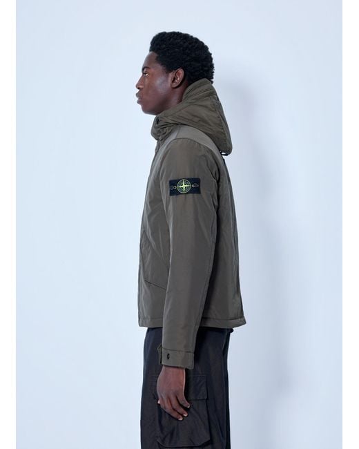 Stone Island Gray Hooded Quilted Jacket for men