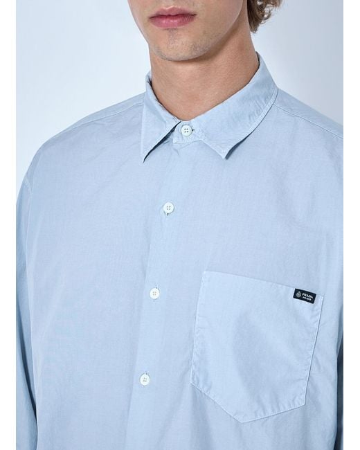 Prada Blue Cotton Poplin Shirt for men