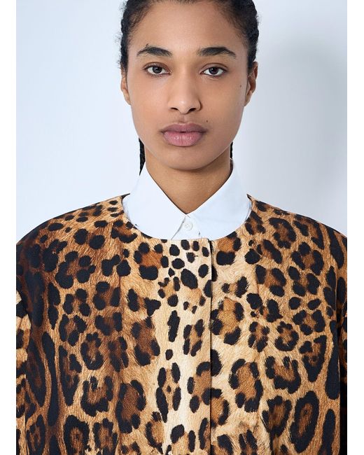 Prada White Single-Breasted Leopard Print Drill Coat