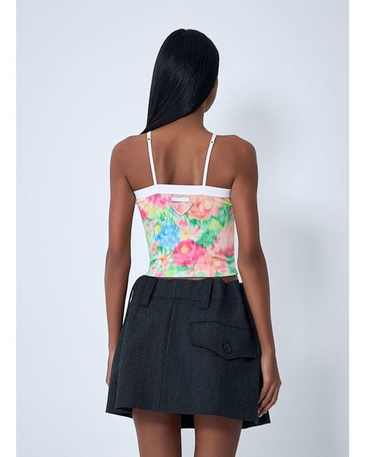 Prada White Rib Floral Print Top