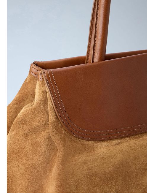 Dries Van Noten Brown Blossom Suede Top Handle Bag