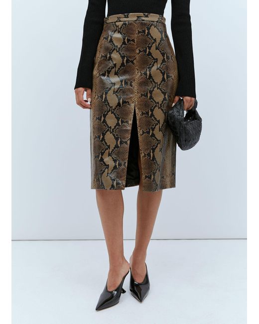Khaite Black Leather Snake Skin Embossed Skirt