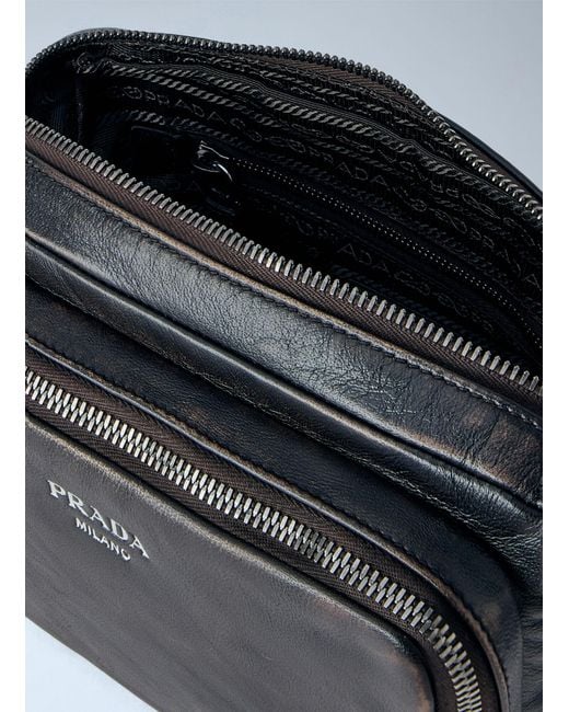 Prada Blue Distressed Nappa Leather Shoulder Bag for men