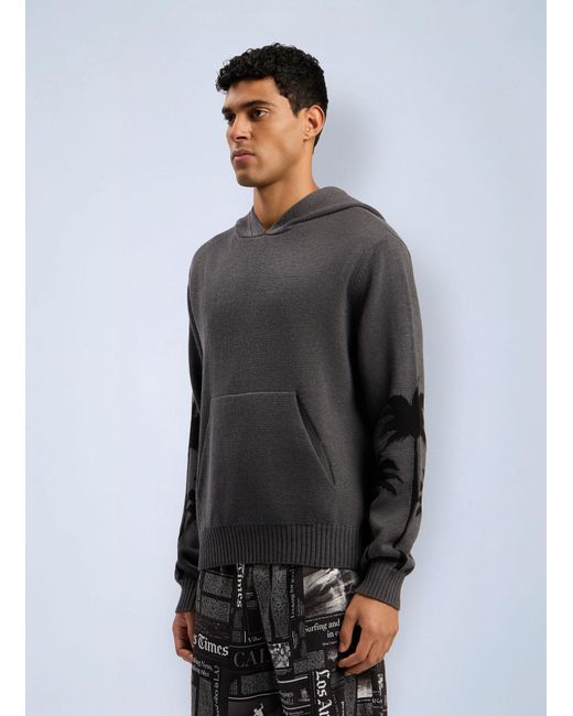Palm Angels Black Back Palms Knit Hooded Sweatshirt for men