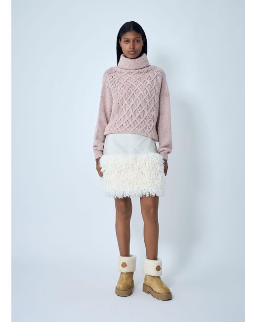 Moncler Pink Wool-Blend Cable Knit Sweater
