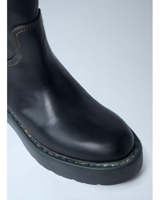 Miu Miu Blue Leather Logo Motif Boots