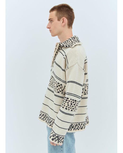 Bottega Veneta Gray Contrast Pattern Knit Sweater for men