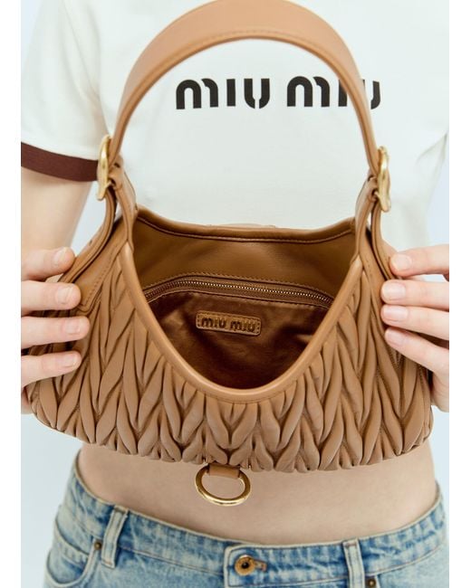 Miu Miu Brown Logo Plaque Matelassé Shoulder Bag