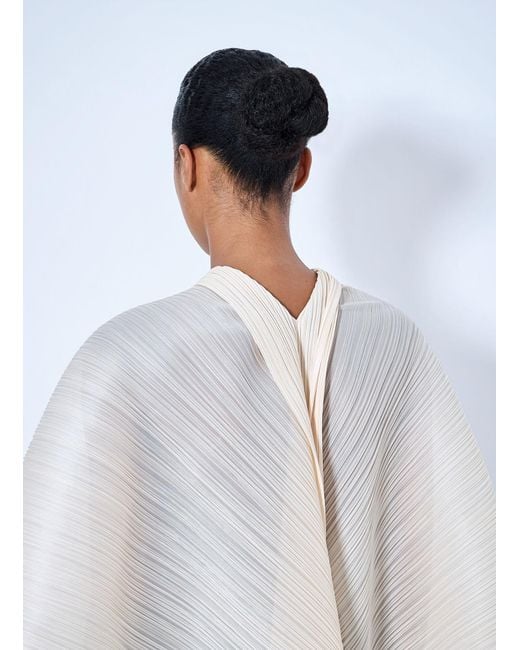 Pleats Please Issey Miyake White Pleated Cape Blouse