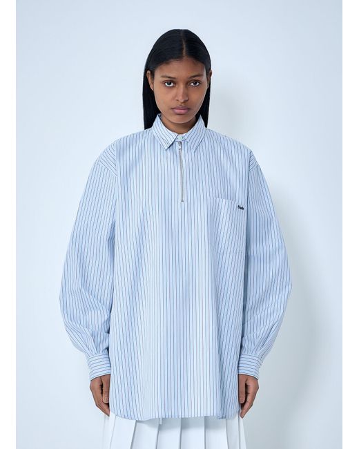 Prada Blue Half-Zip Pinstripe Shirt
