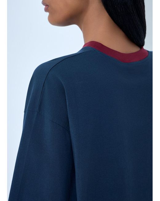 Miu Miu Blue Cotton Jersey Sweatshirt With Logo Motif