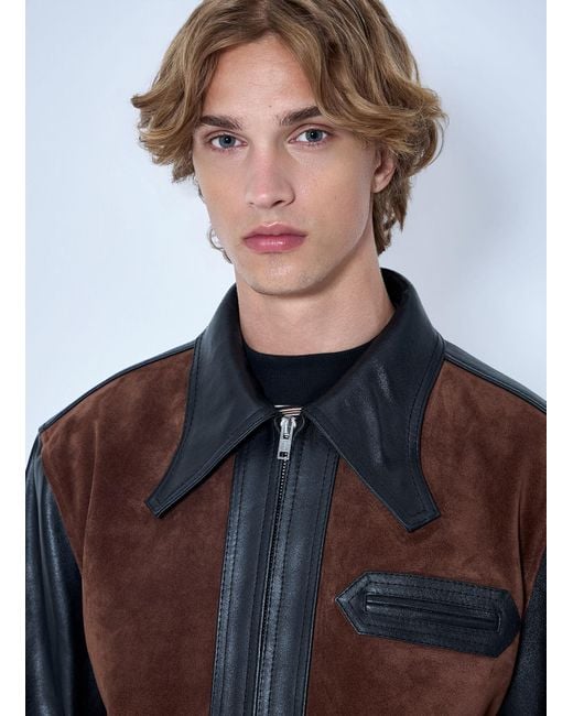 Marni Gray Leather And Suede Panel Jacket for men