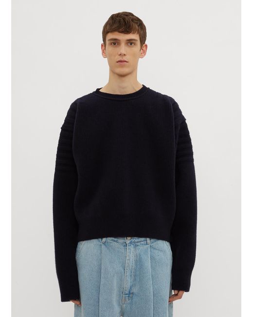 Hed Mayner Blue Cropped Ribbed Knit Sweater In Navy for men