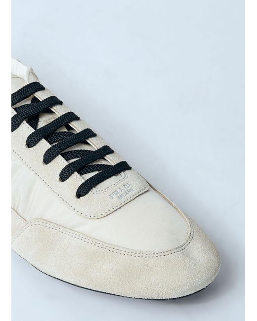 Prada White Collapse Re-Nylon And Suede Sneakers
