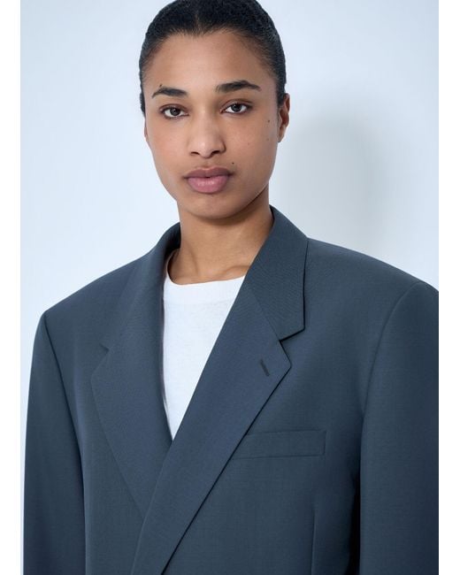 Lemaire Blue Double-Breasted Wool Suit Blazer