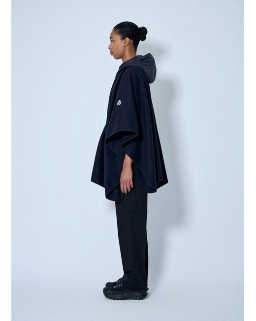 Moncler Blue Hooded Cape With Belted Waist