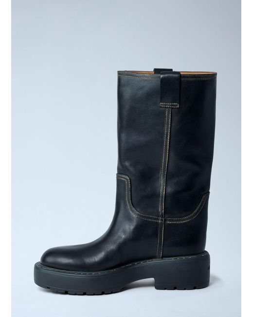 Miu Miu Blue Leather Logo Motif Boots