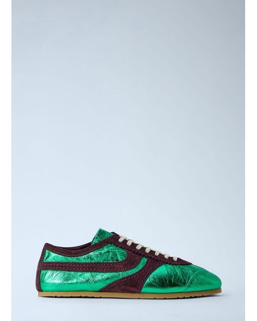 Dries Van Noten Green Metallic Panel Sneakers