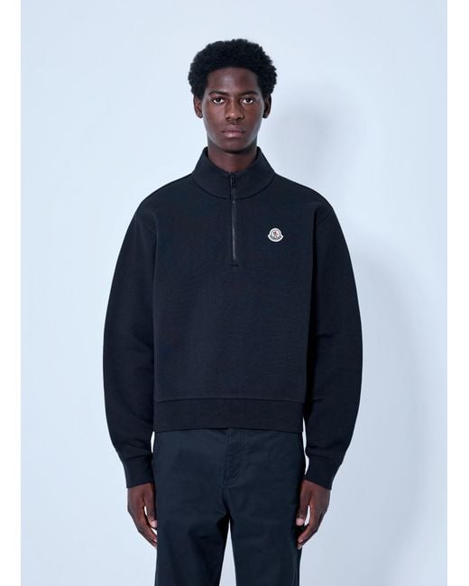 Moncler Blue Half-Zip Sweatshirt With Logo Patch for men