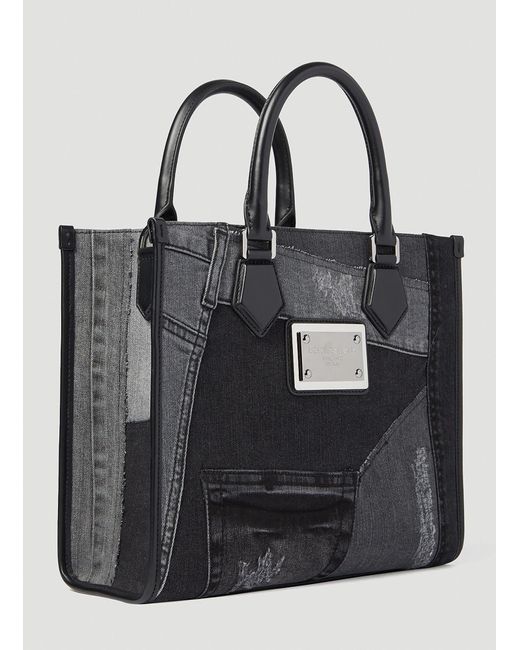 Dolce & Gabbana Black Small Patchwork Denim Tote Bag for men