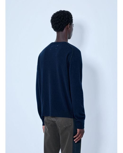 Maison Margiela Blue Wool Crewneck Sweater for men