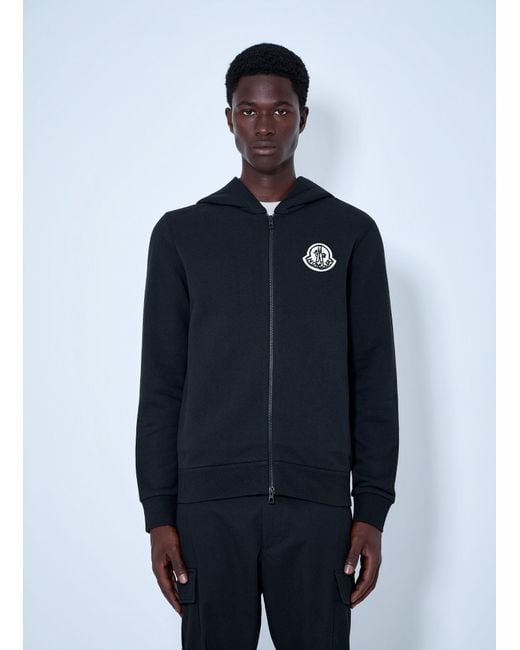 Moncler Blue Zip Hoodie With Logo Patch for men