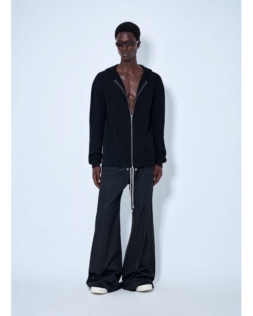 Rick Owens Blue Ribbed Knit Zip Hoodie for men