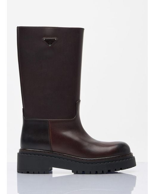 Prada Black Logo Plaque Leather Boots