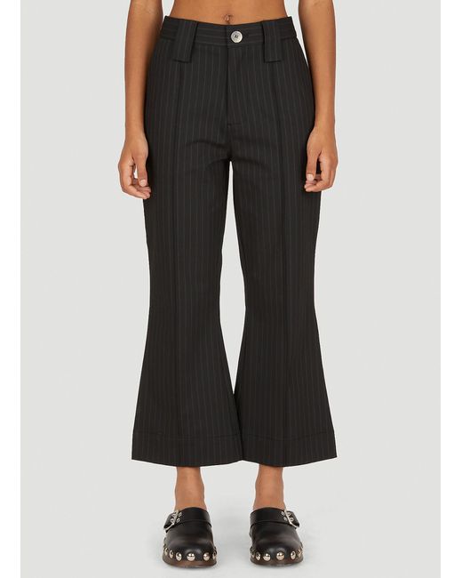 Ganni Cashmere Kick Flare Pinstripe Suit Pants in Black | Lyst