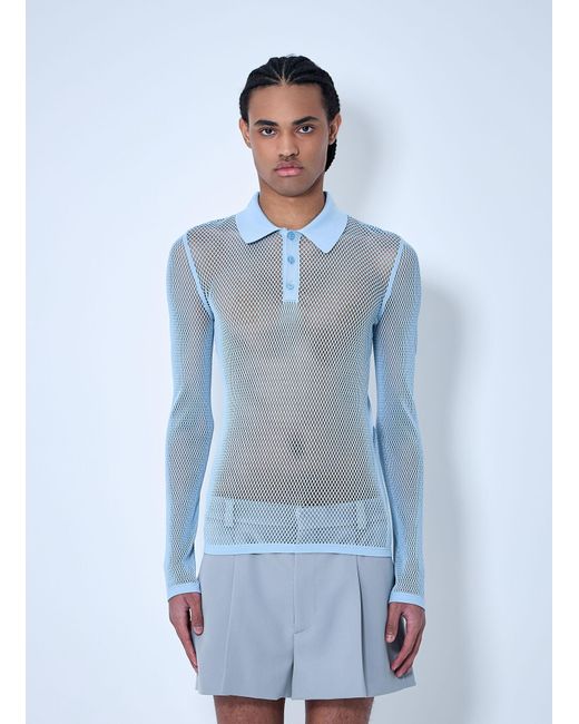 Gucci Blue Embossed Technical Mesh Polo Top for men