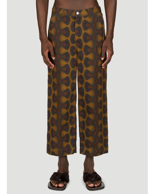 Dries Van Noten Brown Graphic Print Cropped Pants for men
