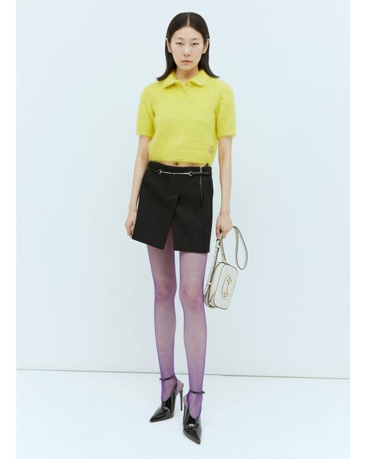 Gucci Yellow Crystal Embellished Logo Polo Top
