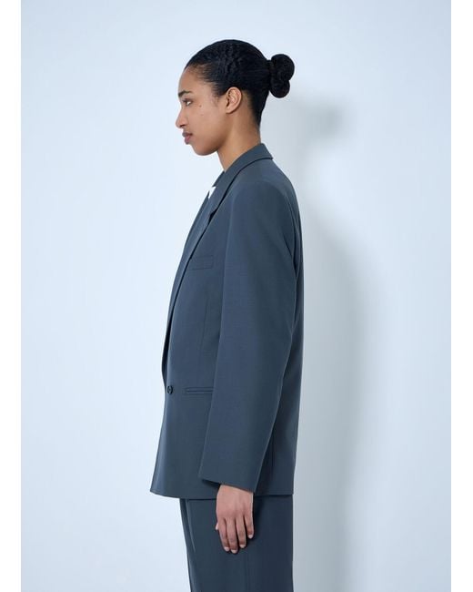 Lemaire Blue Double-Breasted Wool Suit Blazer