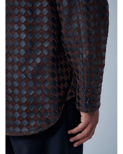 Bottega Veneta Blue Intrecciato Leather And Suede Shirt for men