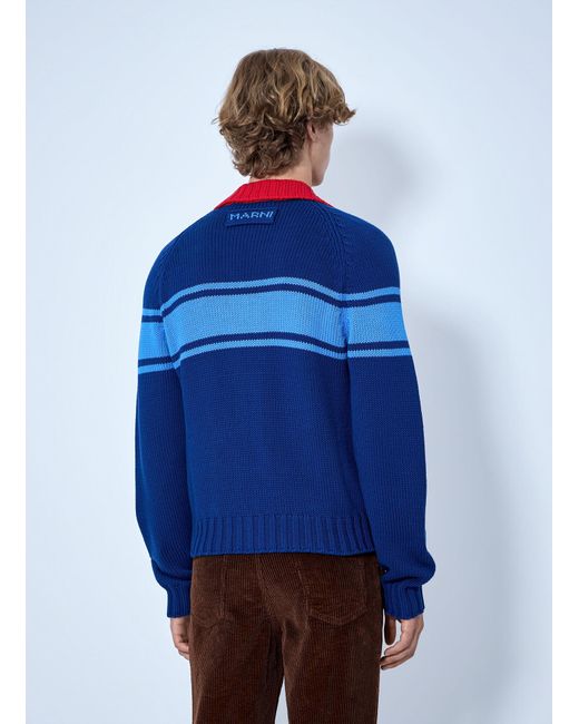 Marni Blue Zip-Up Knit Cardigan for men