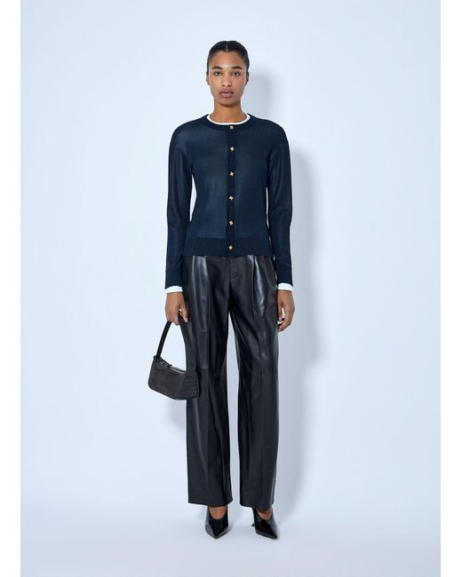 Bottega Veneta Blue Silk Double Knit Cardigan