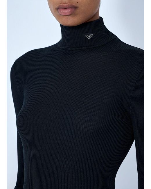 Prada Blue Ribbed Turtleneck Top