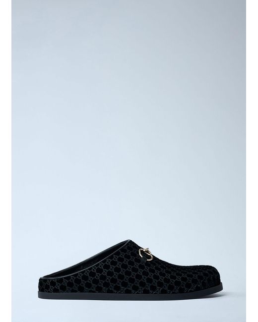 Gucci Black Velvet Horsebit Mules