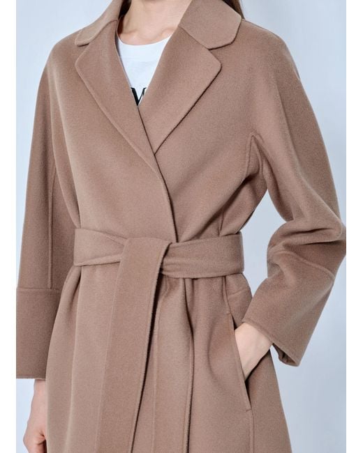 Max Mara Blue Belted Wool-blend Coat