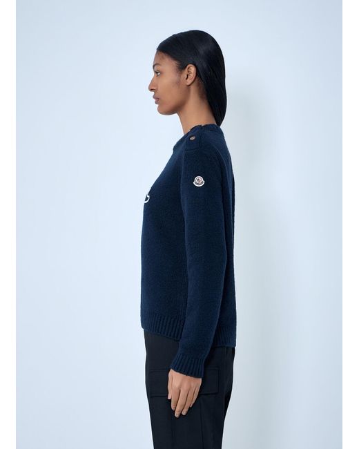 Moncler Blue Embroidered Logo Wool Sweater