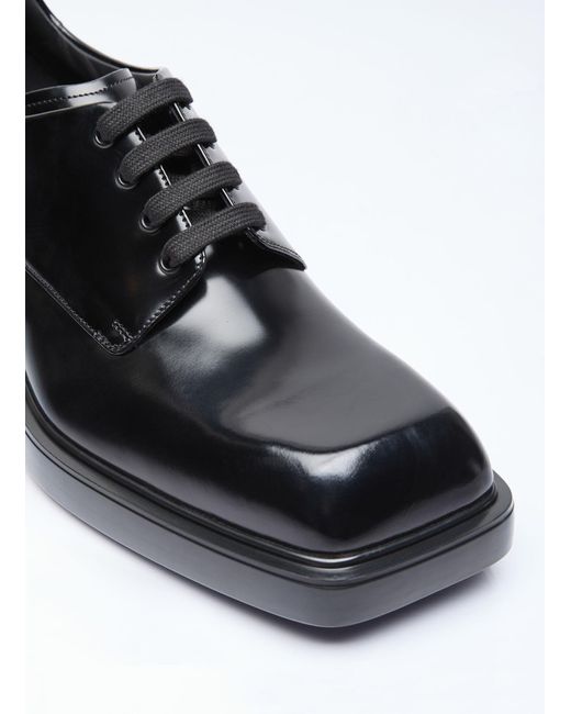 Prada Black Square Toe Derby Shoes for men
