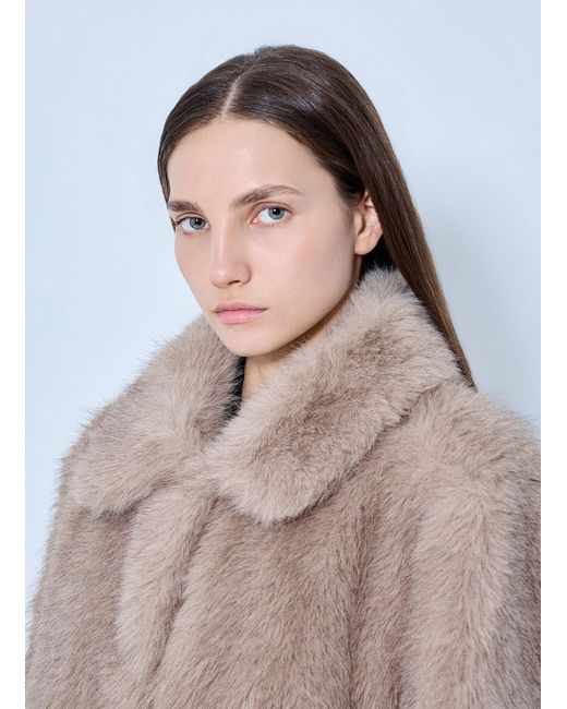 Max Mara Natural Shawl Collar Faux Fur Jacket