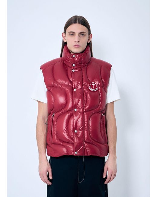 8 MONCLER PALM ANGELS Red Gwenyth Down Gilet for men