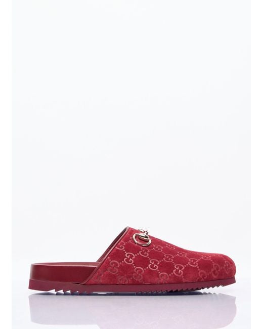 Gucci Red Horsebit Suede Mules