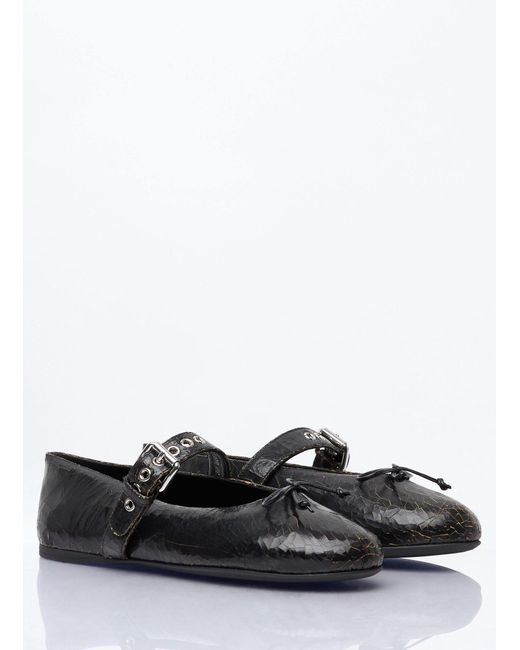 Miu Miu White Crackled Leather Ballerina Shoes