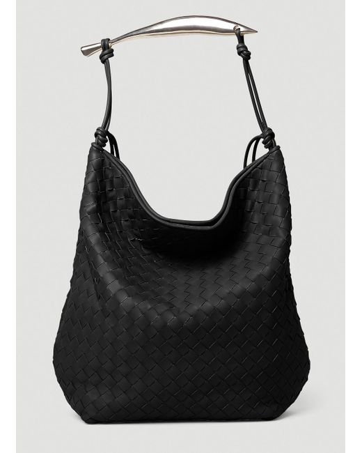 Black Virgule Intrecciato-weave leather cross-body bag, Bottega Veneta