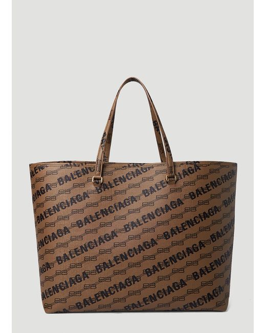 Balenciaga Brown Signature Large Shopper Tote Bag