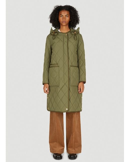 Burberry Quilted Coat in Green | Lyst